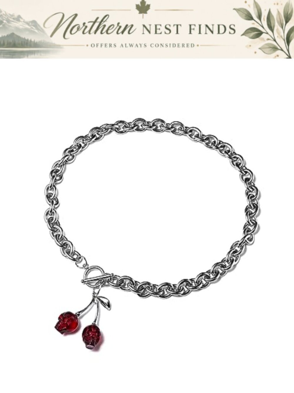 Stainless Steel Resin Skull Cherry Choker Necklace Adjustable Punk Gothic